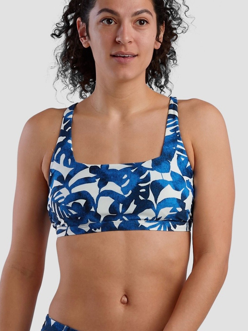 Title Nine Blue & White Floral Square-Neck Bikini Top